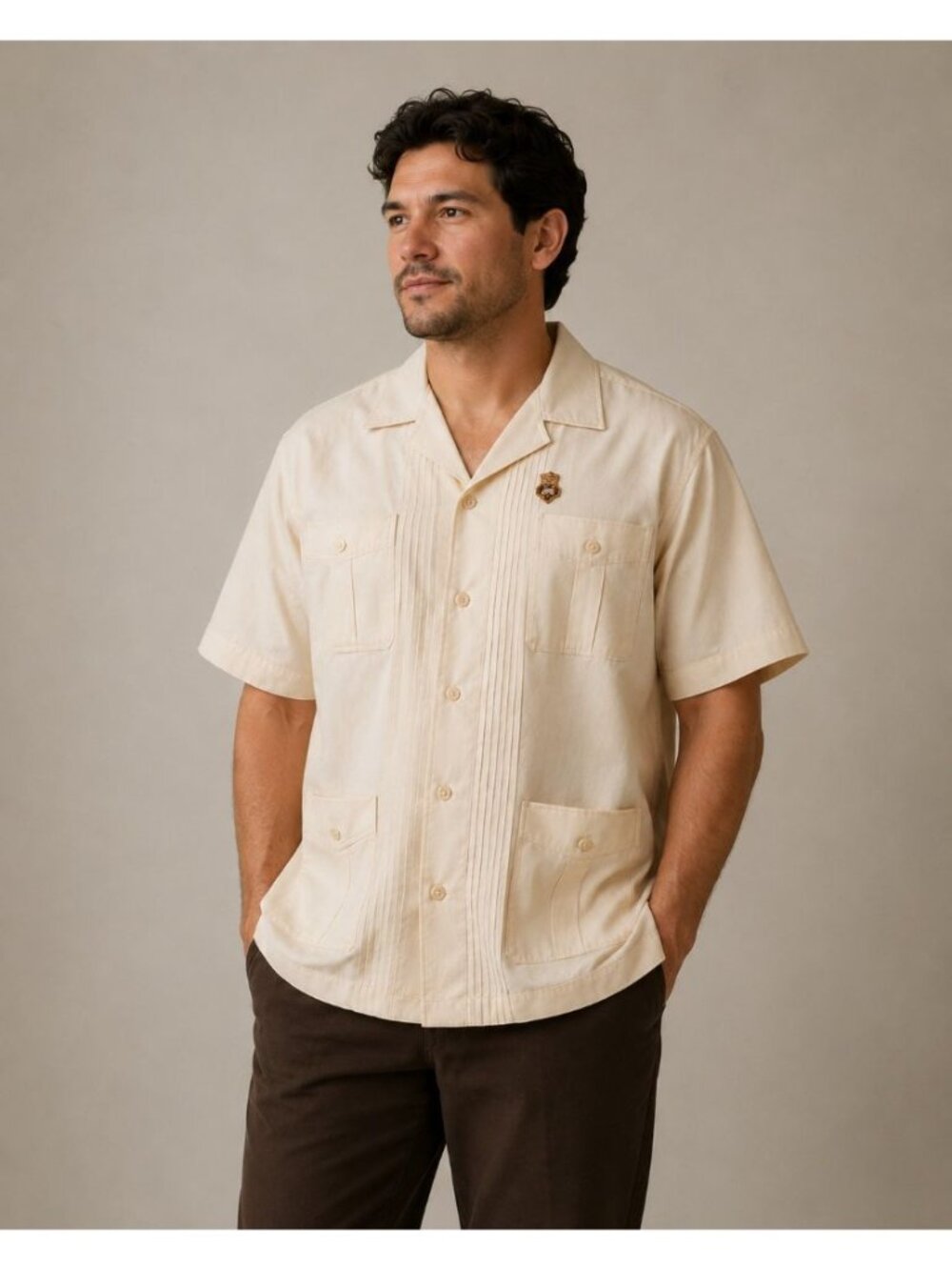 Vintage Iolani Hawaiian Executive Shirt Mens Large Cream Polyester Made USA